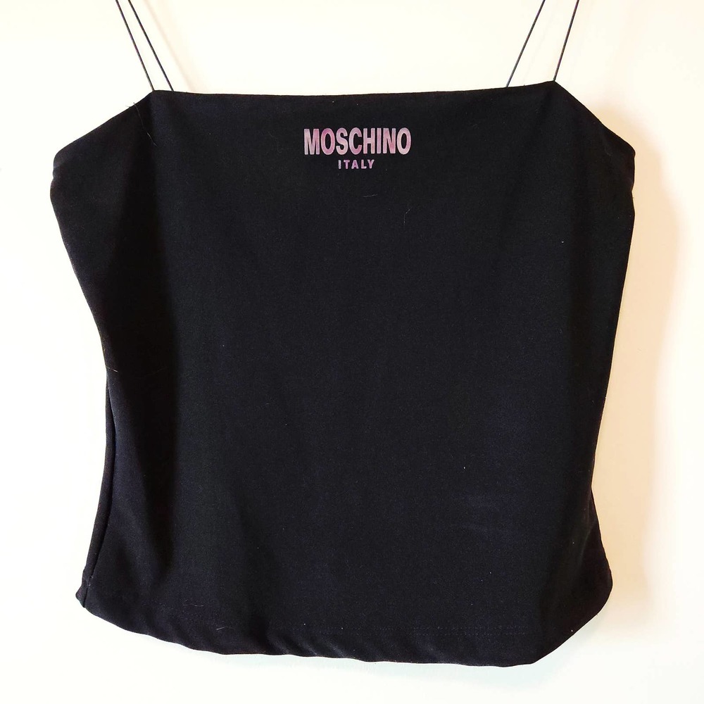 Moschino Black Spaghetti Strap Cropped Tube Top